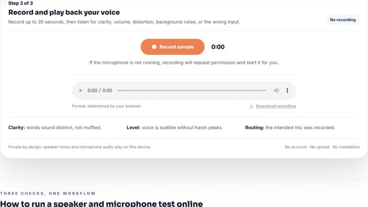 Local microphone recording and playback controls